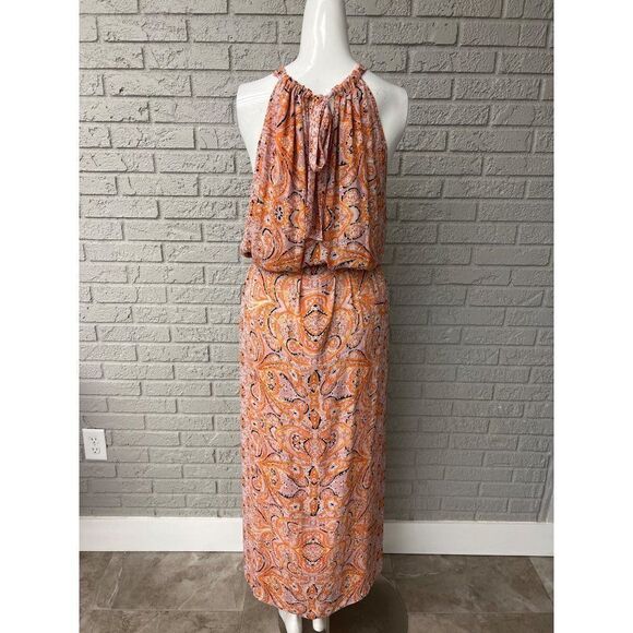 BCBG MaxAzria Women Pink Multicolored Blouson Halter Maxi Dress Size S - Picture 3 of 14